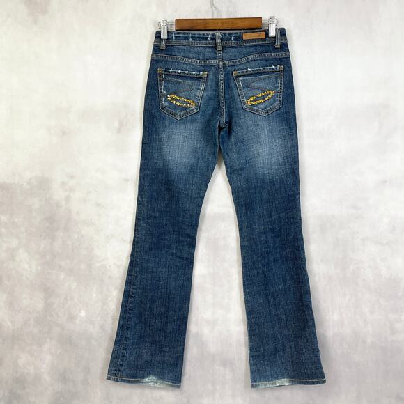 Seven7 Women Flare Jeans Size 25 Low Rise Distressed Boho Festival Y2K Retro - Picture 3 of 12
